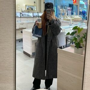 ASOS Black and White Herringbone Trench Coat